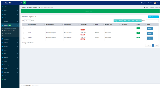 Customer Coupons List